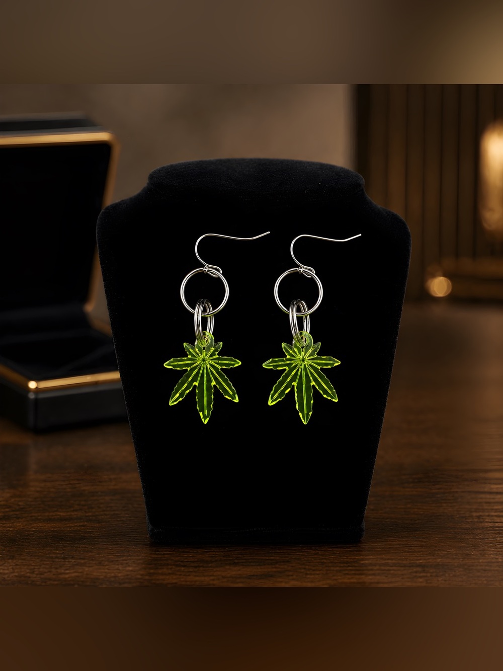 Green Mary Jane Leaf Dangle Earrings – Hypoallergenic Hooks